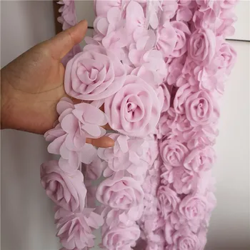 Roz rochie de mireasa șifon, dantelă de ornamente lucrate manual rochie curea de umăr fusta centura de flori de trandafir din dantela tesatura accesorii 1001