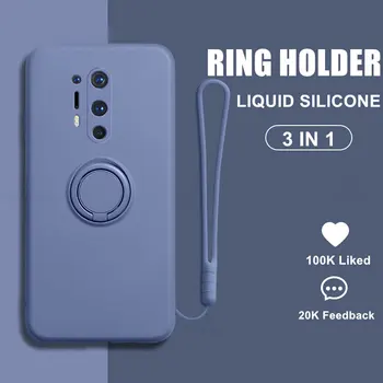 Culoare Solidă Lichid De Silicon Telefon Caz Pentru Oneplus 8 Pro Stand De Metal Inel De Suport Acoperire Pentru Un Plus De 8 Coque 1+8 Pro Curea Capa 1225