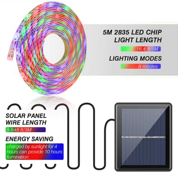 Solare LED Strip Lumină SMD 2835 rezistent la apa IP65 Led Strip 30Leds/m RGB/Alb Cald /Alb cu LED-uri Panglică Bandă 8 Moduri de 3m 5m 1687