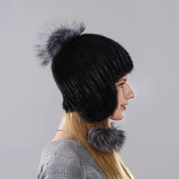 Iarna femeie Blană de nurcă Gros pălărie pălărie nouă pentru a proteja urechile de nurcă și vulpe manual de ski caciula de blana prepararea de cald 173