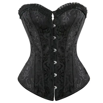 Sapubonva topuri de corset pentru a purta bustiere oțel dezosată overbust corset plus dimensiune brocart model de corset sexy lenjerie negru 2719