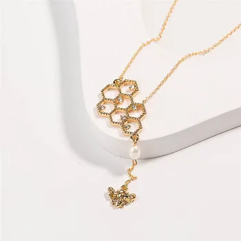 Moda de Albine de Culoare de Aur Colier Pandantiv Pentru Femei Miere Fagure de Cristal Colier de Perle cadouri 2972