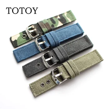 TOTOY Negru / Verde Panza Watchbands, de Înaltă Calitate 22MM / 20MM Retro Vara Watchbands, Anti-Transpiratie pentru Bărbați Curea 4404