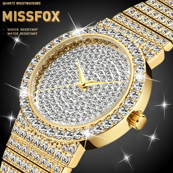 MISSFOX 7mm Ultra Subtire Slim Bărbați Ceas de Gheață Afară de Diamant Cuarț de Aur HIP-HOP Ceasuri din Oțel Inoxidabil Ceas Relogio Masculino 49