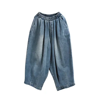 Primavara Toamna Blugi Femei de Mari dimensiuni Largi Retro Casual Pantaloni din Denim New Talie Elastic buzunar Vintage Pantaloni 2019 Mori fata 535
