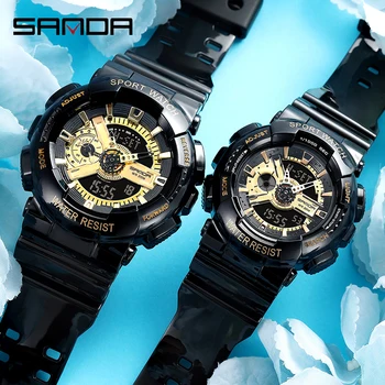 SANDA Cuplu Ceas Brand de Top de Lux Ceas Sport Pentru Barbati Femei rezistent la apa S Soc Dual Display Cuarț Bărbați Ceasuri reloj mujer 559