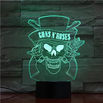 Guns N' Roses 3D Noapte Lampa Usb cu Senzor Tactil Cameră luminaria Lampa de Fani Prezenți GNR Trupa de Hard Rock Logo-ul Condus Lumina de Noapte pentru Copii 7855