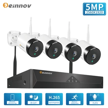 Einnov Wifi Sistemul de Securitate Camera de 5MP Supraveghere Video Wifi în aer liber 4CH Wireless, CCTV Kit NVR Audio Set H. 264+ HD IR Led-uri de 2TB 8103