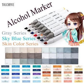 TOUCHFIVE Stilouri-Marker Ton de Piele +Gri +albastru deschis seria Dublu-Tip Gras Markeri de Alcool stilou Pentru Animație de caractere Manga