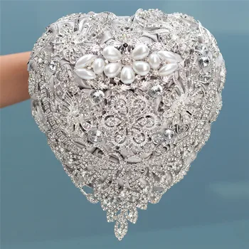 18cm Argint de Lux Stras Diamant full Buchete de Mireasa in Forma de Inima Buchet de Mireasa Flori Artificiale Flori de Nunta W520 1269
