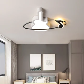 Alb+Negru Chitara Lumini Plafon Fata Camerei Copiilor, Dormitoare Moderne de Iluminat cu LED Montare pe Suprafață Control de la Distanță Interioară Lampă 17880
