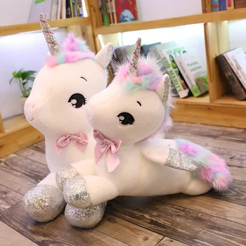 Fierbinte 30cm-80cm Alb Curcubeu Unicorn de Pluș Jucărie Moale Animal de Pluș Cal cu Aripi Papusa de Dimensiuni Mari pentru Copii Iubitori de Cadou de Ziua de nastere