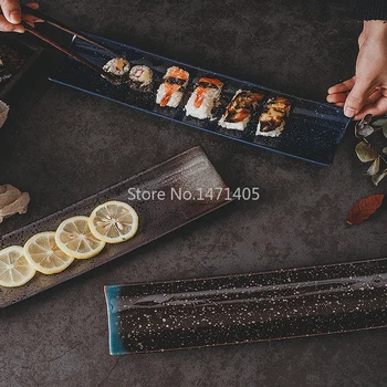 Creative Dreptunghiulară Placa De Sushi Japonez Farfurie Lung Negru Simplu Farfurie Lung Restaurant Tacamuri Consumabile 94692