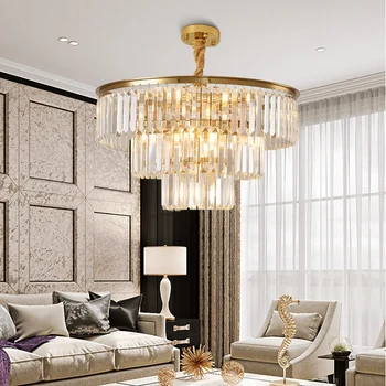 De lux moderne lumina candelabru pentru living aur decor acasă led lampă de cristal rotund sala de mese lanț cristal corp de iluminat
