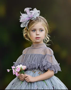 2020 Drăguț Rochie de Bal Rochii Fete cu Flori Dantelă Aplicatiile de Înaltă Gât Pietre de Copii Concurs de Dress Etaj Lungime Ziua de naștere a Fetei de Rochie